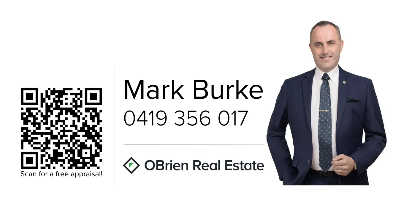 Real estate agent with QR code and contact info.